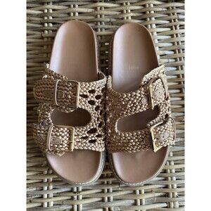 Joie crochet style “weaver” Buckle Slide boho Sandals metallic Women's